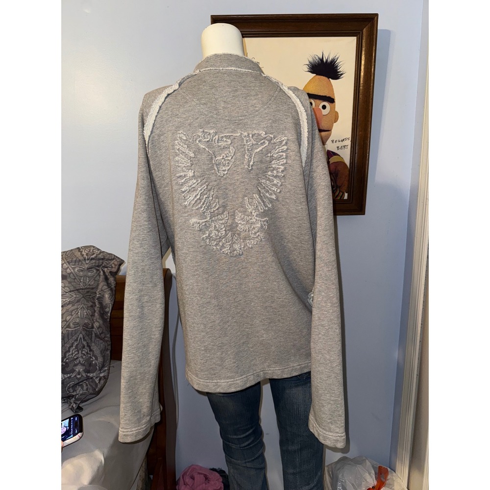 Triple Five Soul Mens XL Gray Full Zip Sweatshirt Raw Edge Eagle Crest Back